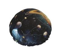 Bonnet de douche imprimé Exploring the Solar System pour femmes et hommes, bonnet de bain réutilisable en tissu double couche, bonnets de cheveux pour filles, 27 cm