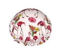 Bonnet de douche imprimé flamant rose, couverture de cheveux double couche pour le bain, couvre-chef réutilisable pour cheveux longs