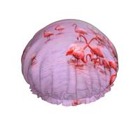 Bonnet de douche imprimé flamants roses - Réutilisable, double couche, respirant, sangle élastique réglable, essentiels de voyage durables