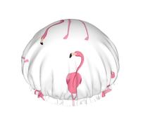 Bonnet de douche imprimé flamants roses sur blanc - Bonnet de bain réutilisable, double couche, sangle élastique réglable, essentiel de voyage durable
