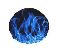 Bonnet de douche imprimé flamme bleue, double couche résistant à l'eau avec élastique et réutilisable