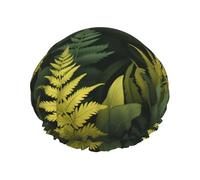 Bonnet de douche imprimé fougères florissantes, réutilisable, spécialement conçu pour les cheveux longs des femmes, structure double couche, adapté pour le bain.