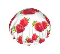 Bonnet de douche imprimé fraise avec élastique et réutilisable pour cheveux longs et courts, bonnet double couche