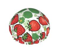 Bonnet de douche imprimé fraise avec élastique et réutilisable pour cheveux longs et courts, bonnet double couche