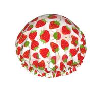 Bonnet de douche imprimé fraise, élastique et réutilisable pour cheveux longs, grand bonnet de douche imperméable, pour femmes, hommes, enfants
