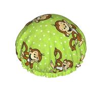 Bonnet de douche imprimé Green Clever Monkey, bonnet de bain double imperméable avec bande élastique pour femme