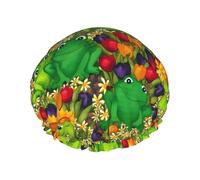 Bonnet de douche imprimé grenouille de dessin animé - Double couche respirante, sangle élastique réglable, durable, hôtel voyage essentiel