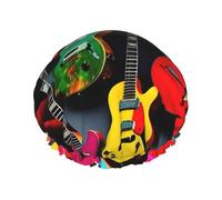 Bonnet de douche imprimé guitare colorée - Double couche, respirant, sangle élastique réglable, durable essentiels de voyage