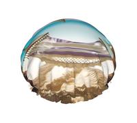 Bonnet de douche imprimé hamac de plage tropicale pour femmes et hommes, bonnet de bain réutilisable en tissu double couche pour filles