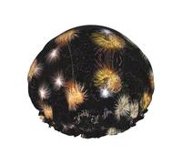 Bonnet de douche imprimé Happy New Year pour homme et femme - Bonnet de bain double couche réutilisable avec sangle élastique L