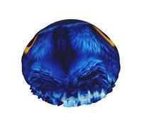 Bonnet de douche imprimé hibou bleu pour femmes bonnets de douche en tissu double couche réutilisables bonnets de cheveux pour filles