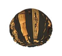 Bonnet de douche imprimé hiéroglyphe égyptien antique avec élastique et réutilisable pour cheveux longs et courts, bonnet double couche