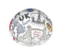 Bonnet de douche imprimé « I Love London » pour femme, léger, réutilisable, doux, double couche, étanche, étanche.