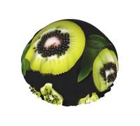 Bonnet de douche imprimé kiwi vert - réutilisable, double couche, respirant, sangle élastique réglable, essentiels de voyage d'hôtel