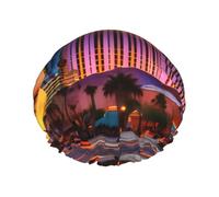 Bonnet de douche imprimé Las Vegas Sunset 1 - Double couche, respirant, sangle élastique réglable, essentiels de voyage durables