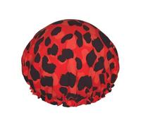 Bonnet de douche imprimé léopard rouge - Double couche respirante, sangle élastique réglable, durable, essentiels de voyage pour hôtel