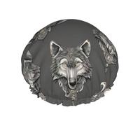 Bonnet de douche imprimé loup avec élastique et réutilisable pour cheveux longs et courts, bonnet double couche
