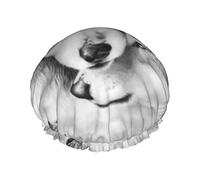 Bonnet de douche imprimé loup noir et blanc pour femmes bonnets de douche en tissu double couche réutilisables bonnets de cheveux pour filles