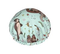 Bonnet de douche imprimé loutres - Double couche respirante, sangle élastique réglable, durable, pour hôtel et voyage