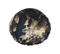 Bonnet de douche imprimé montagne Terre pour homme et femme - Réutilisable - Double couche en tissu - Bonnet de bain pour filles