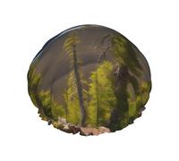 Bonnet de douche imprimé Moose Mountain Pine Tree, bonnets de bain pour femmes, cheveux longs, bonnet de bain imperméable double couche
