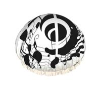 Bonnet de douche imprimé notes de musique pour femme, léger, réutilisable, doux, double couche, étanche, étanche.