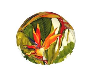 Bonnet de douche imprimé oiseau de paradis tropical pour femme, réutilisable, imperméable, double couche avec sangle élastique, taille unique
