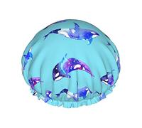 Bonnet de douche imprimé Orca Killer Whale, bonnet de bain élastique réutilisable et imperméable, double couche, bande élastique réglable, bonnet de bain pour femmes et hommes, salon de spa
