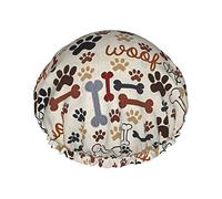 Bonnet de douche imprimé os et pattes pour femmes bonnets de douche en tissu double couche réutilisables bonnets de cheveux pour filles