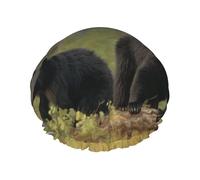 Bonnet de douche imprimé ours noirs, bonnet de douche imperméable pour femme, chapeau de douche réutilisable avec bande élastique