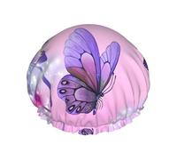 Bonnet de douche imprimé papillon rose - Double couche respirant, sangle élastique réglable, durable, hôtel voyage essentiel