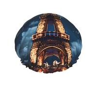 Bonnet de douche imprimé Paris Tower, réutilisable, spécialement conçu pour les cheveux longs des femmes, structure double couche, adapté pour le bain.