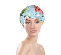 Bonnet de douche imprimé pastèque, imperméable et réutilisable pour les cheveux des femmes, double couche élastique, protection des cheveux