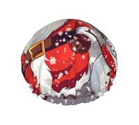 Bonnet de douche imprimé Père Noël, bonhomme de neige pour femmes et hommes, bonnet de bain réutilisable en tissu double couche pour filles