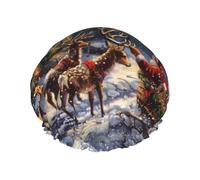 Bonnet de douche imprimé Père Noël et cerf - Imperméable - Réutilisable - Avec bande élastique