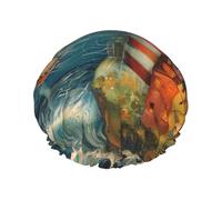 Bonnet de douche imprimé phare de mer - Double couche, respirant, sangle élastique réglable, essentiels de voyage durables