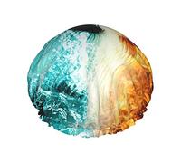 Bonnet de douche imprimé Phoenix feu et eau pour femmes bonnets de douche en tissu double couche réutilisables bonnets de cheveux pour filles