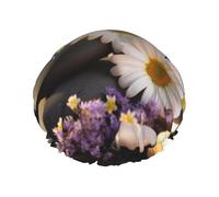 Bonnet de douche imprimé pierres avec bougies pour femmes et hommes, bonnet de bain réutilisable en tissu double couche, bonnet de bain pour filles, bonnets de cheveux, 27 cm