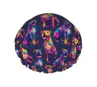 Bonnet de douche imprimé Pitbull fluo pour femme, réutilisable, double couche, bande élastique, bonnet de bain pour cheveux longs pour douche