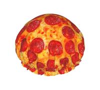 Bonnet de douche imprimé pizza pepperoni 3D pour femme, léger, réutilisable, doux, double couche imperméable, étanche.