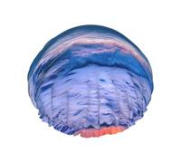 Bonnet de douche imprimé plage, coucher de soleil et vagues de l'océan, élastique et réutilisable pour cheveux longs, grand bonnet de douche imperméable, pour femmes, hommes, enfants