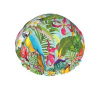 Bonnet de douche imprimé plantes tropicales et perroquets, élastique et réutilisable pour cheveux longs, grand bonnet de douche imperméable, pour femmes, hommes, enfants