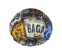 Bonnet de douche imprimé plaque d'immatriculation, bonnet de douche imperméable pour femme, chapeau de douche réutilisable avec bande élastique