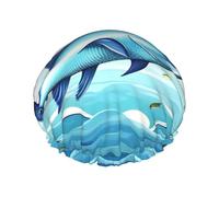 Bonnet de douche imprimé poisson volant dans les océans, élastique et réutilisable pour cheveux longs, grand bonnet de douche imperméable, pour femmes, hommes, enfants