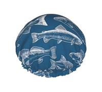 Bonnet de douche imprimé poissons de l'océan - Réutilisable, double couche, avec bande élastique - Parfait pour la maison, le spa, l'hôtel et les voyages