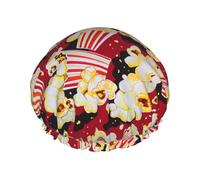 Bonnet de douche imprimé pop-corn pour femmes et hommes, bonnet de bain réutilisable en tissu double couche, bonnet de bain pour filles, bonnets de cheveux, 27 cm