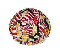 Bonnet de douche imprimé popcorn pour femme, grande bande élastique lavable