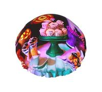 Bonnet de douche imprimé pour Halloween, carnaval, fête, réutilisable, double couche, sangle élastique réglable, essentiel de voyage durable
