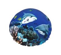 Bonnet de douche imprimé requin sous la mer pour femme, léger, réutilisable, doux, double couche imperméable, étanche.