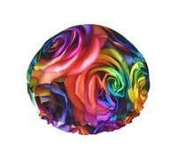 Bonnet de douche imprimé rose arc-en-ciel - Double couche respirante, sangle élastique réglable, durable, hôtel voyage essentiel